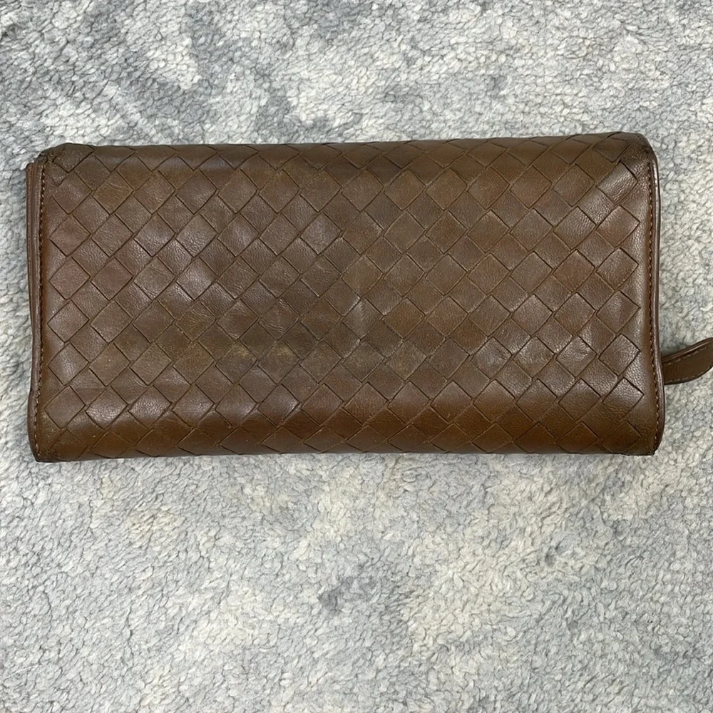 Bottega Veneta Nappa Intrecciato Continental Flap Wallet Woven Leather Brown